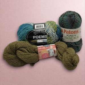 Mix Lot of 3 Wisdom Yarns Poems 100% Wool Mirasol Wasabi 100% Llama Patons Kroy